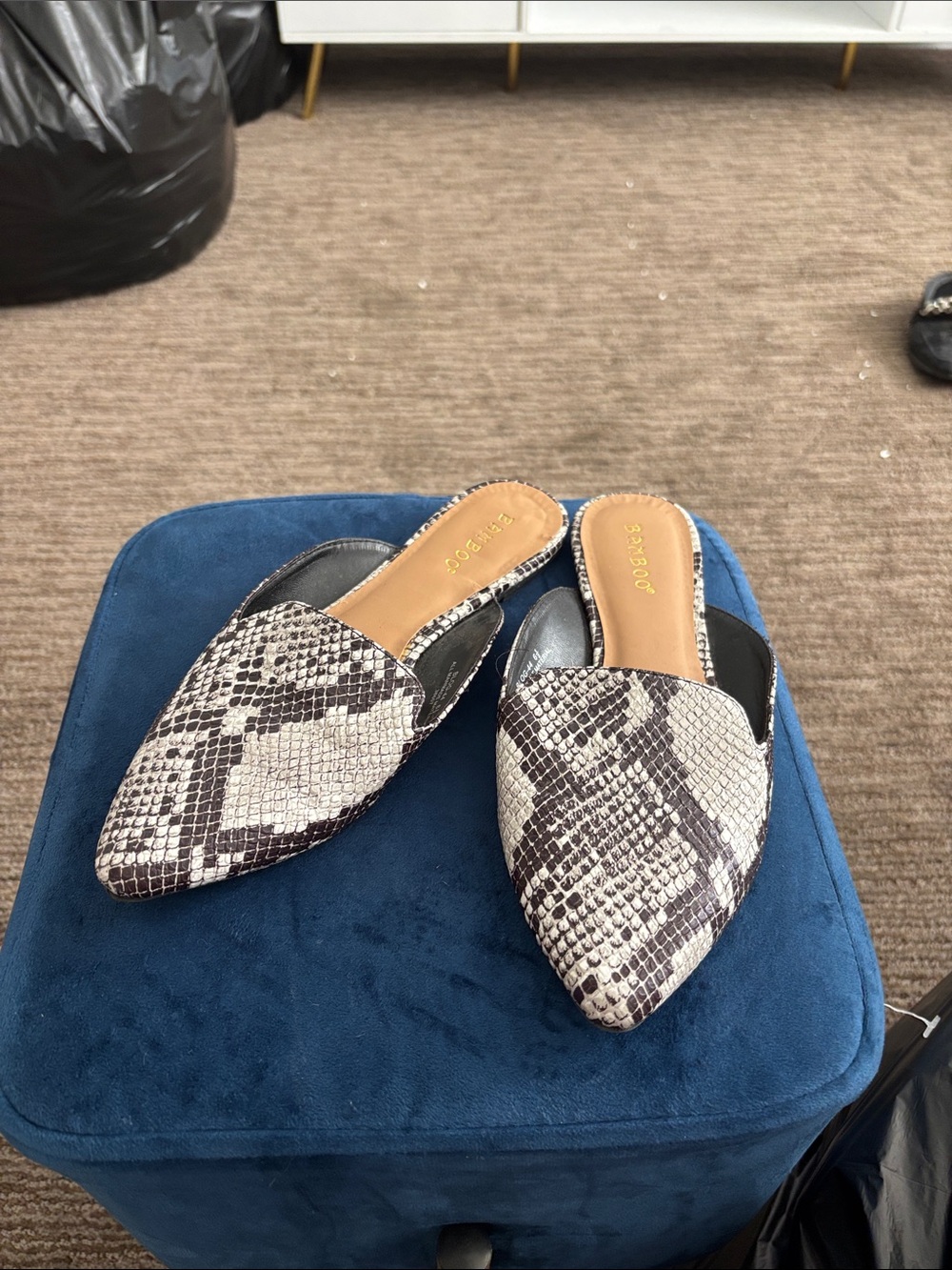 Snake-Print Slip-On Mules - Neutral